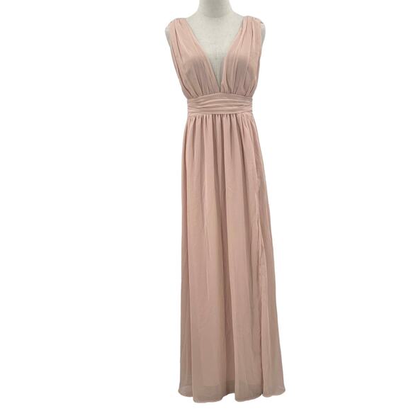 LULU'S SZ S Heavenly Hues VNeck Blush Maxi Goddess Bridal Gown Dress NEW B51 - Picture 3 of 10